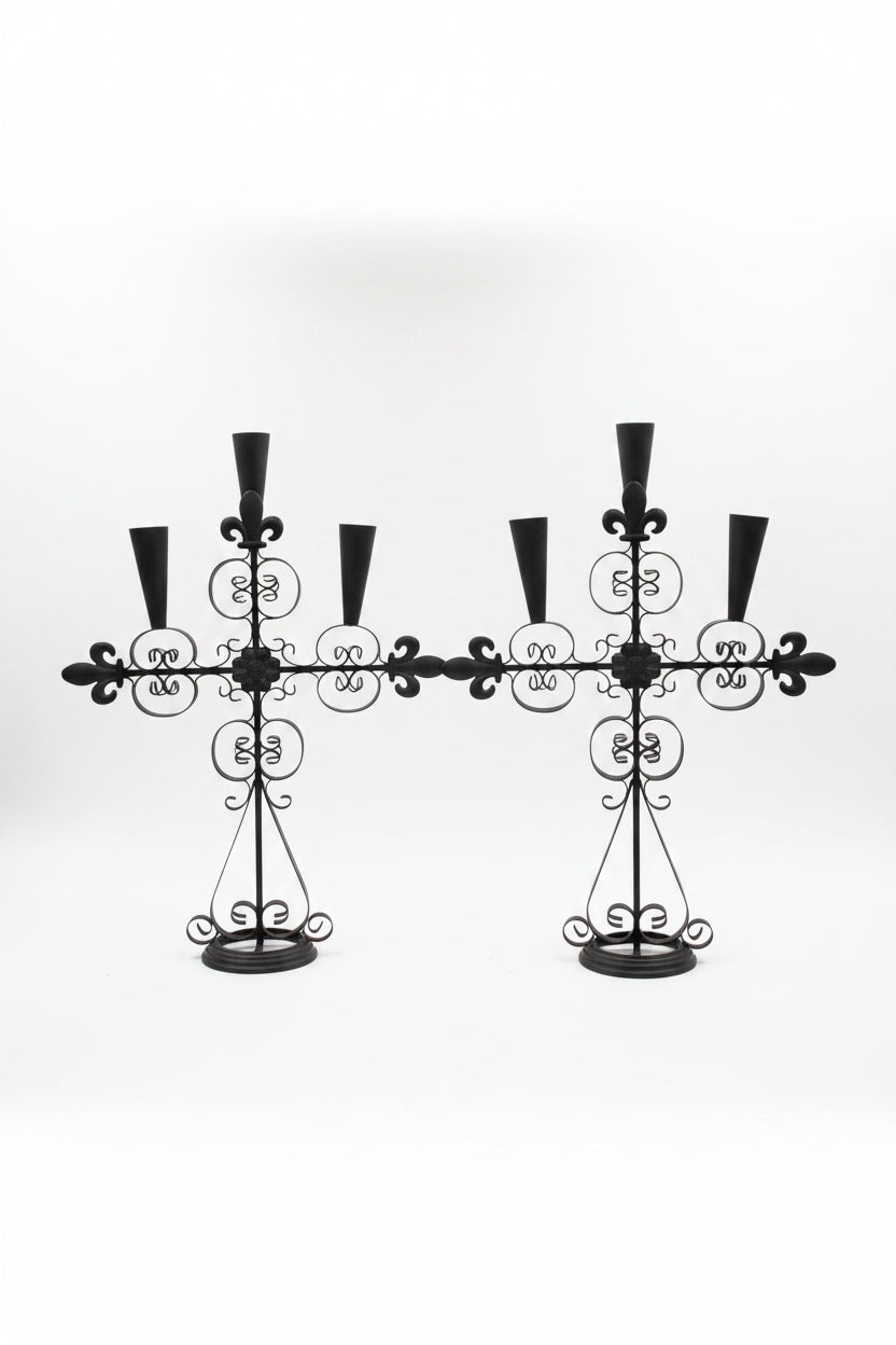 Pair of Hand Forged Three-Tier Candelabras