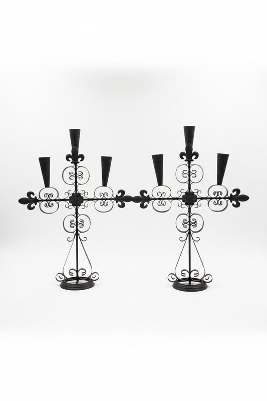 Pair of Hand Forged Three-Tier Candelabras