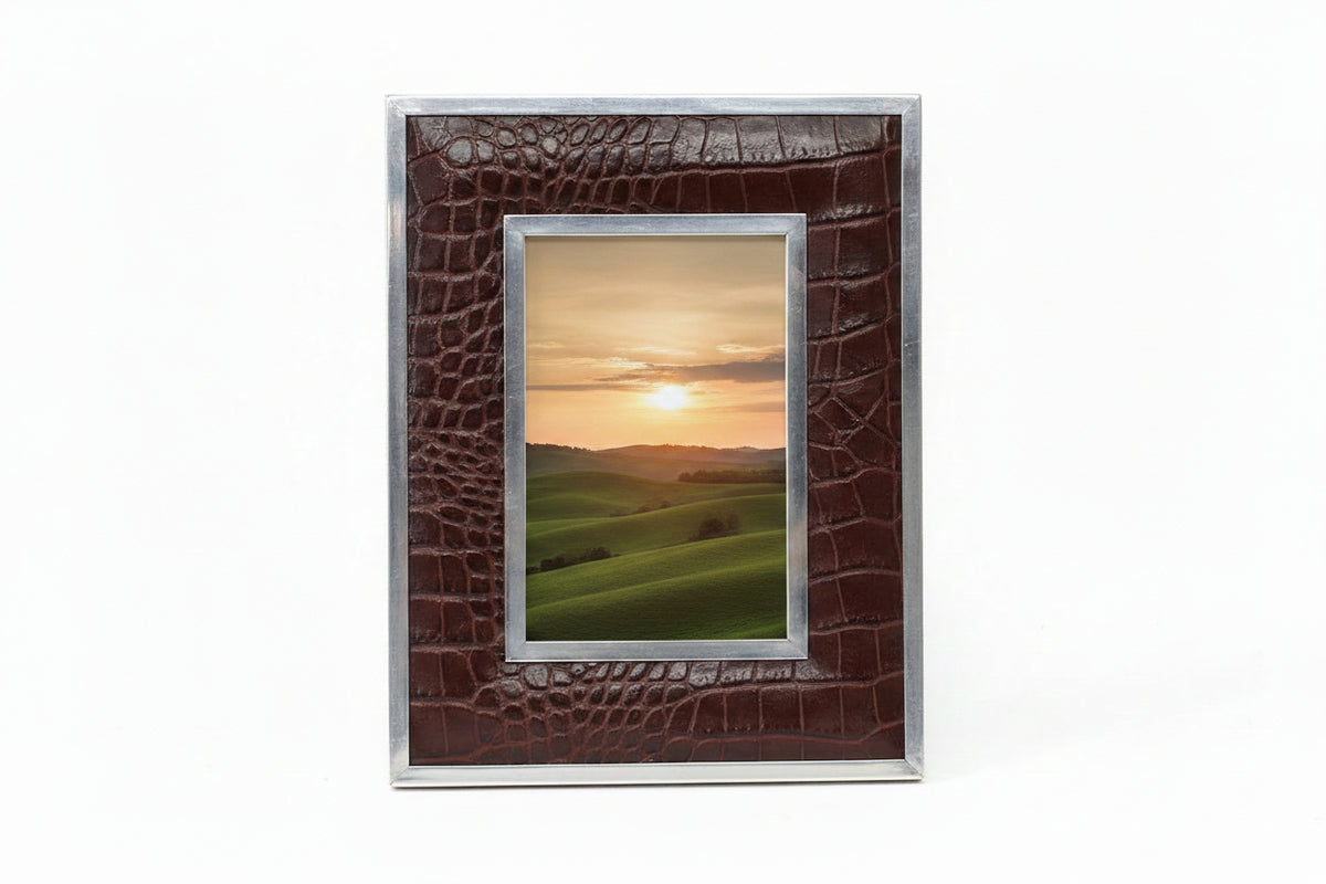 4 X 6 Brown leather Frame with Silver