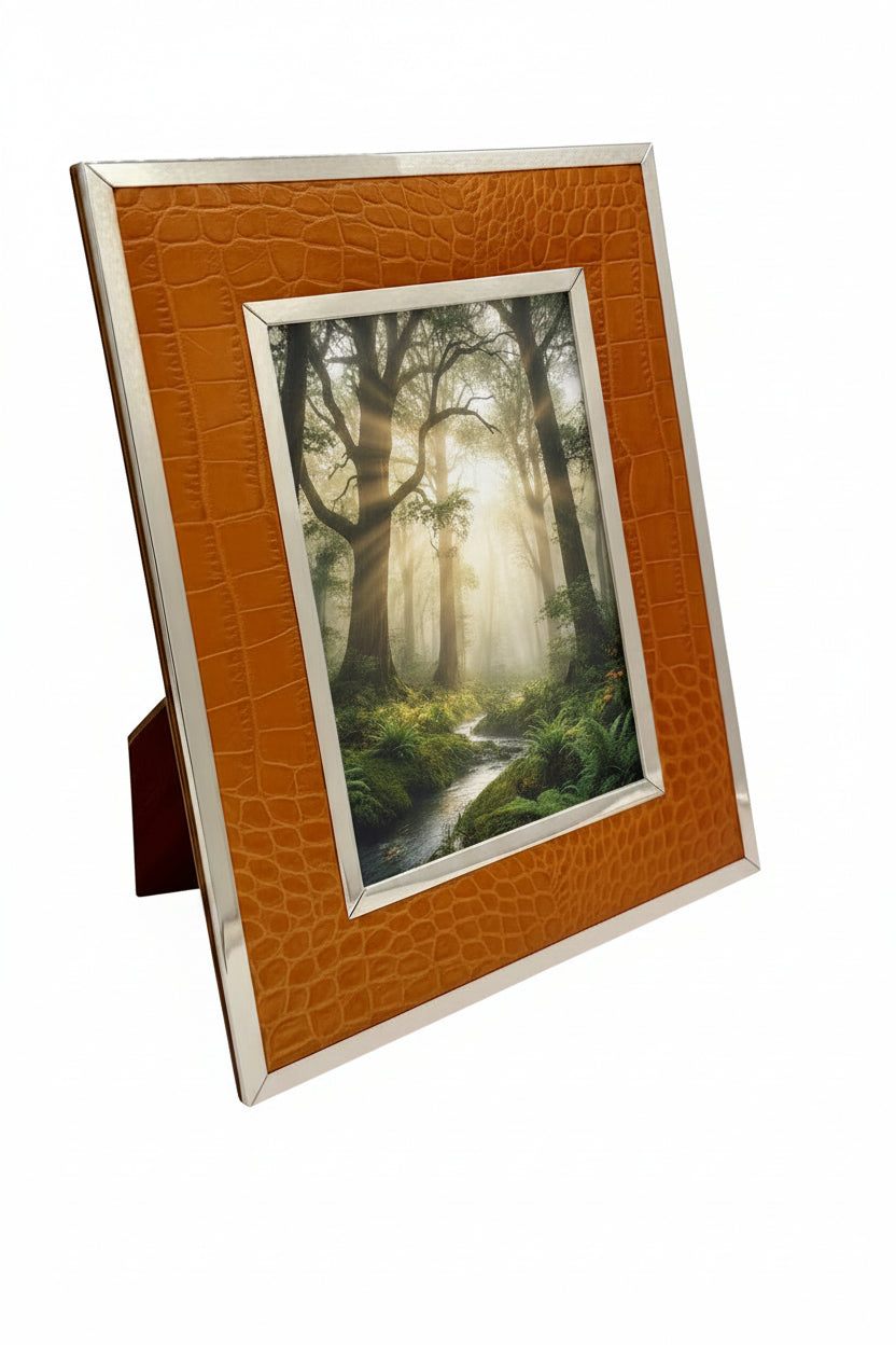 5 X 7 Orange Leather Frame with Silver