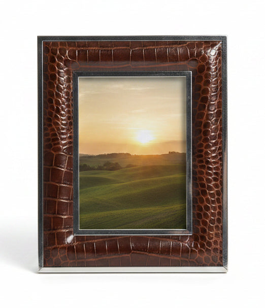 5 X 7 Padded Brown Alligator & Silver