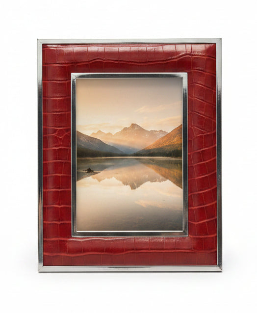 5 X 7 Padded Red Alligator & Silver