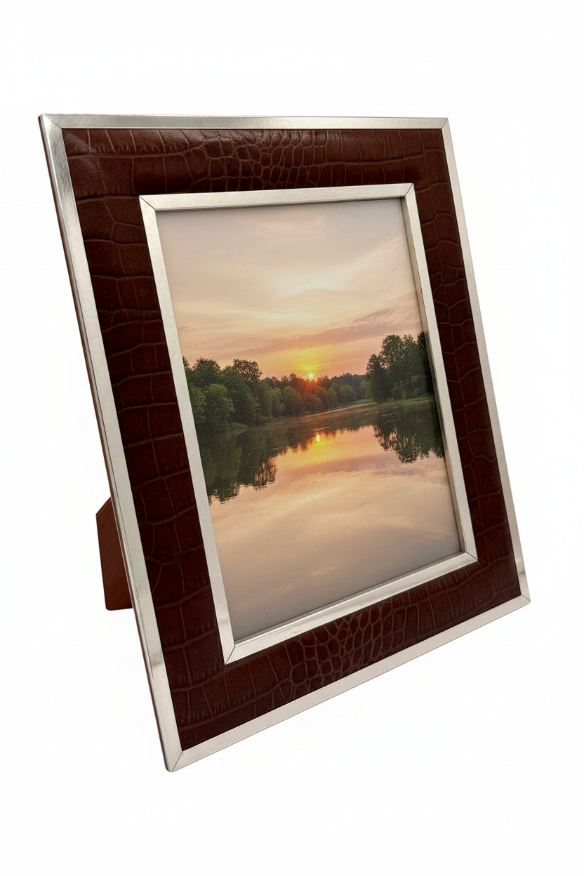 8 X 10 Brown leather Frame with Silver