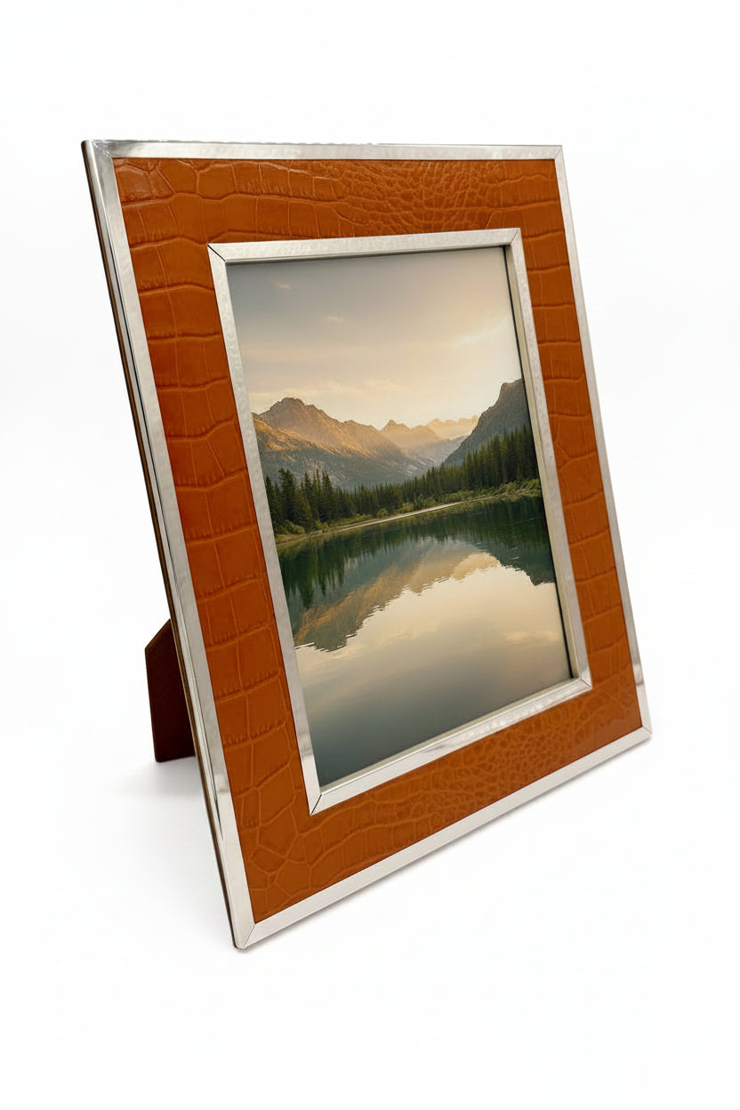 8 X 10 Orange Leather Frame with Silver