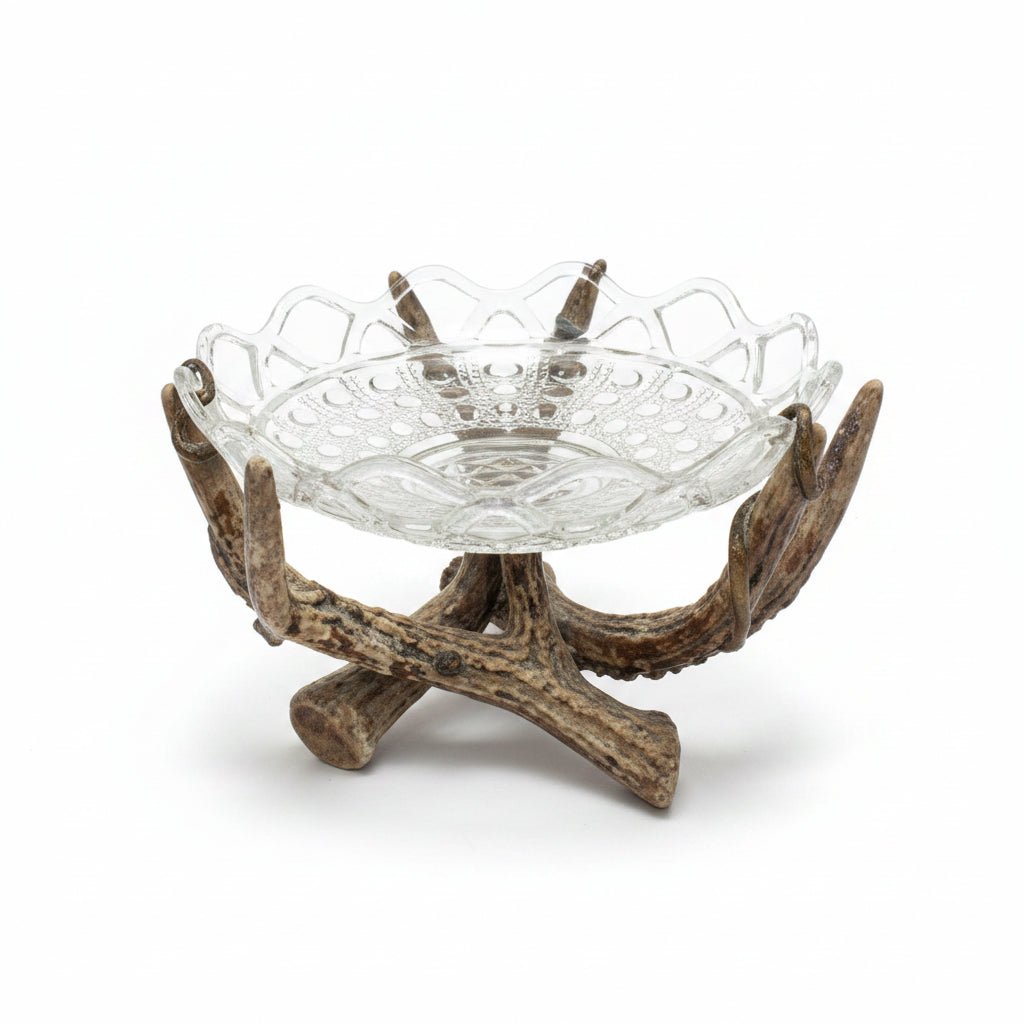 Antique Glass Dish with Antler Stand