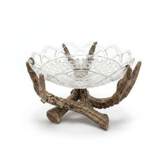 Antique Glass Dish with Antler Stand