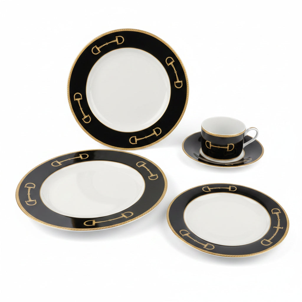 Black & Gold Bit 5- Piece Place Setting