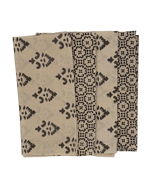 Henna Natural/ Black Block Print Napkin