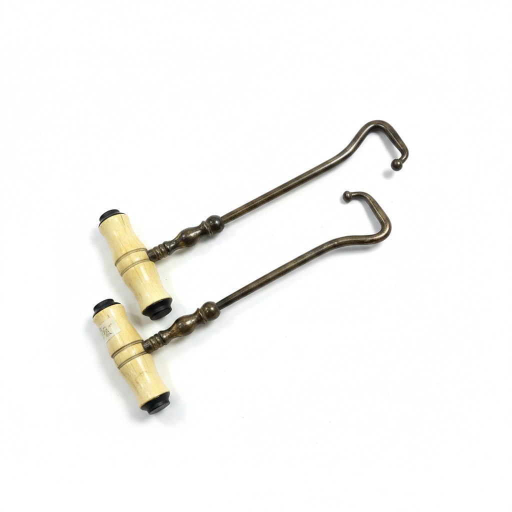 Carved Bone Handle Boot Hooks - Pair