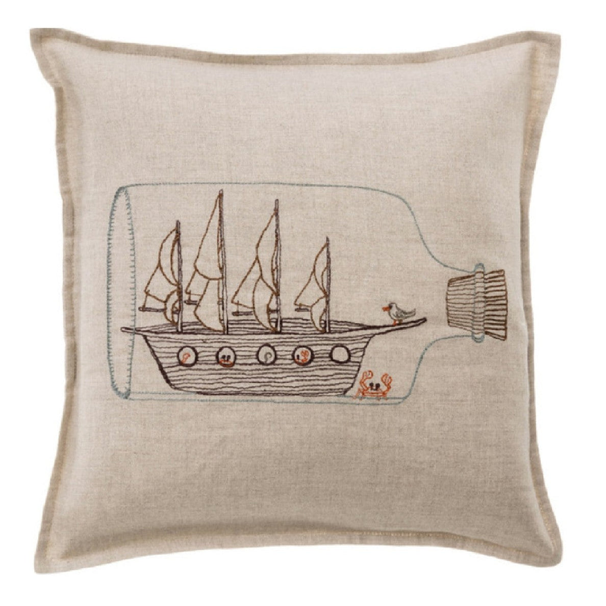 12" Square Ship in a Bottle Pillow