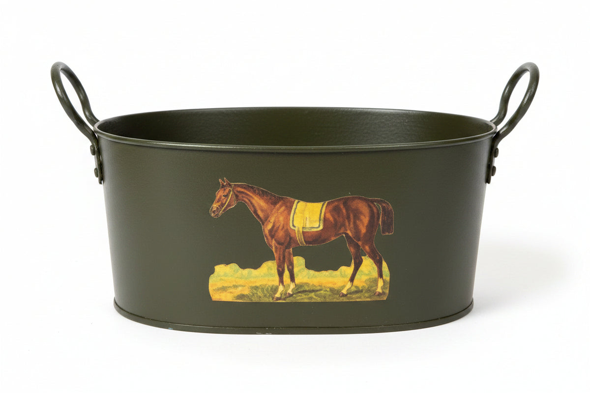 Two Handle Bucket with Decoupage Equine Motif