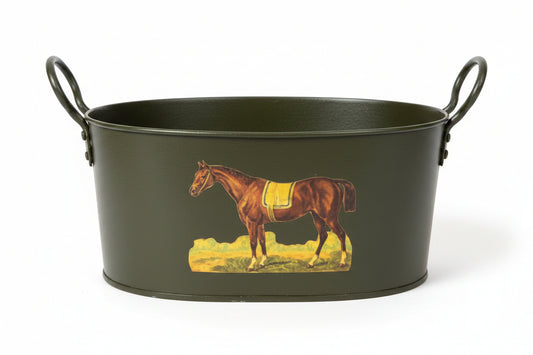 Two Handle Bucket with Decoupage Equine Motif