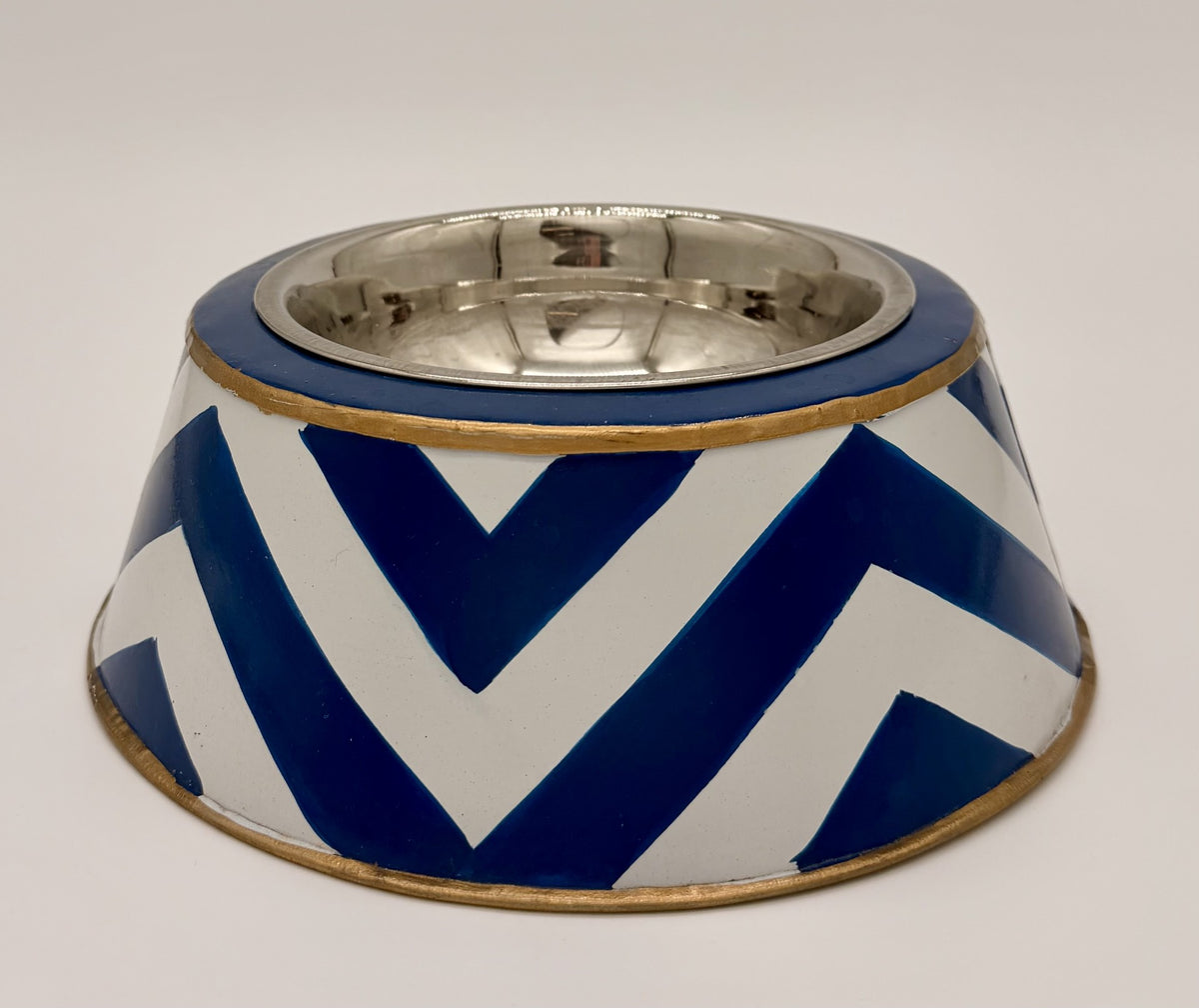 Small Navy Chevron Dog Bowl