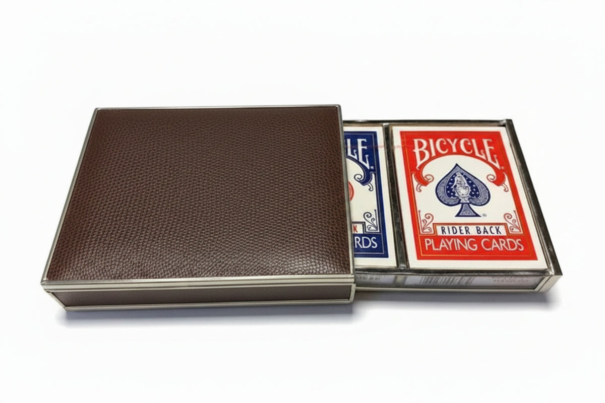 Embossed Leather and Glass Playing Card Box