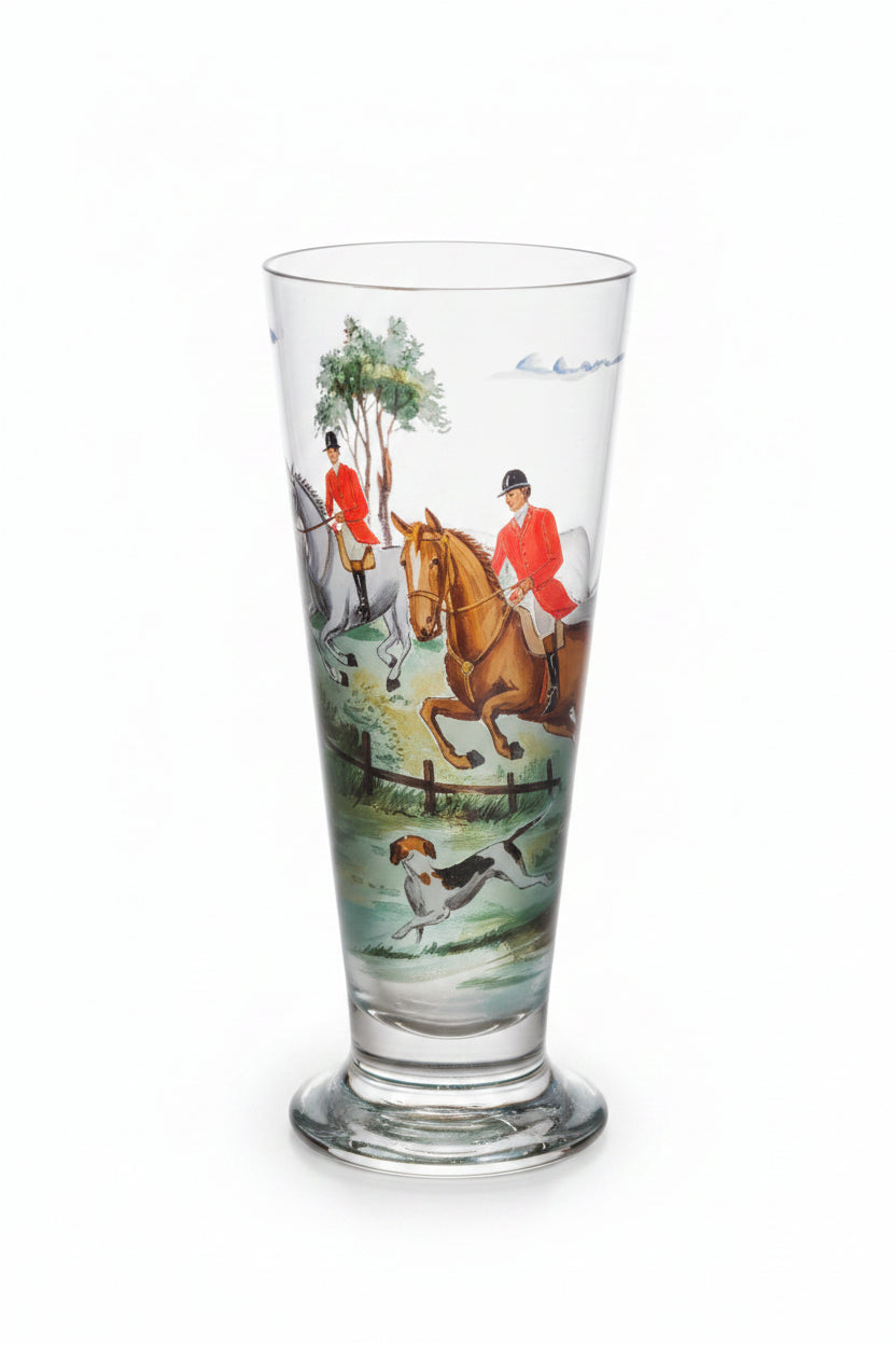 Glass Hunt Scene Vase
