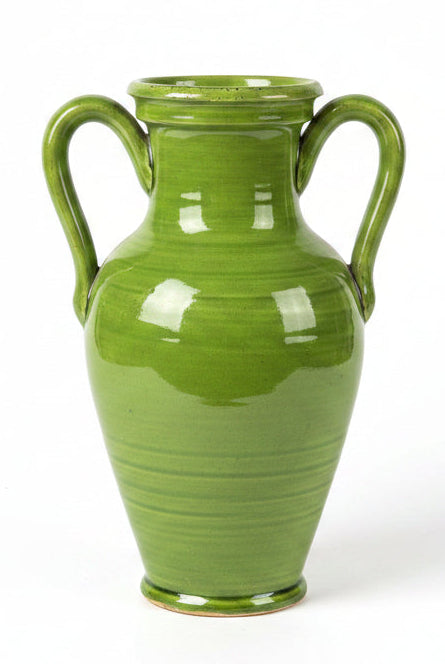 Fortunata Large Two Handle Urn with Green Glaze