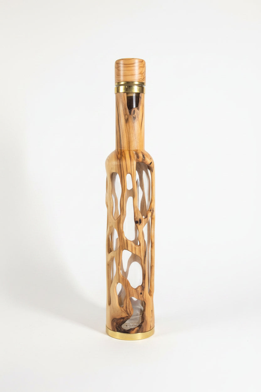 Sculpted Olive Wood Bottle Large