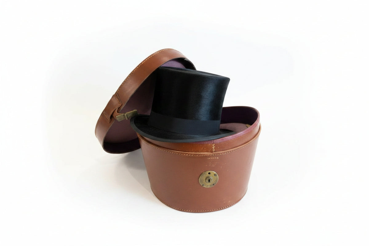 Antique Leather Top Hat Box