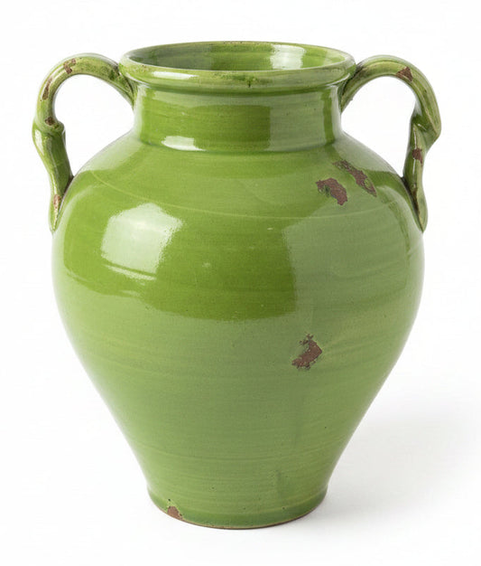 Fortunata Medium Two Handle Urn with Green Glaze