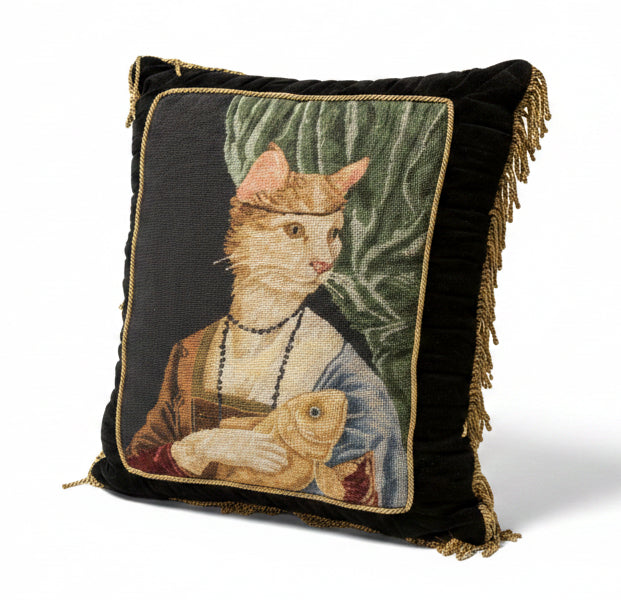 Cat Needlepoint Throw Pillow