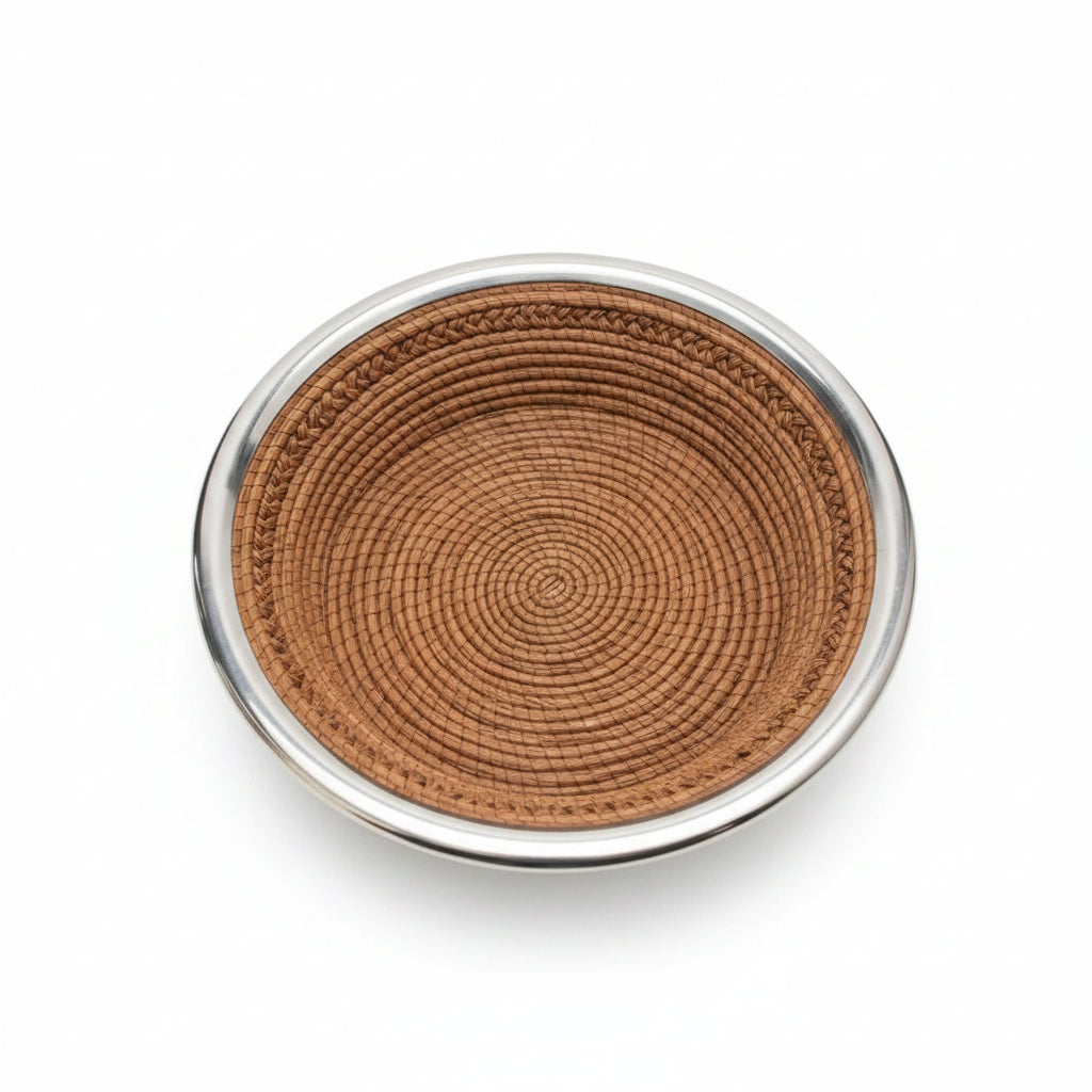 Pine Needle Basket Bowl with Silver Trim