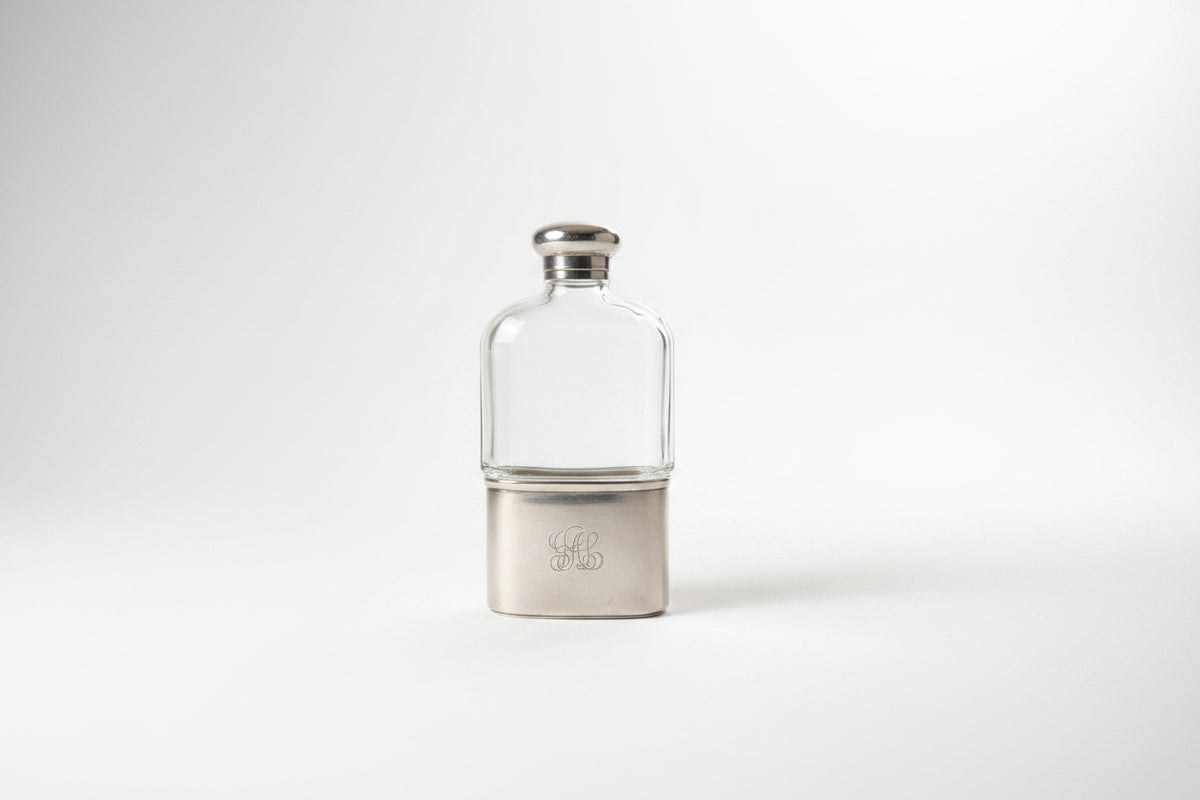 Engraved Silver and Glass Flask