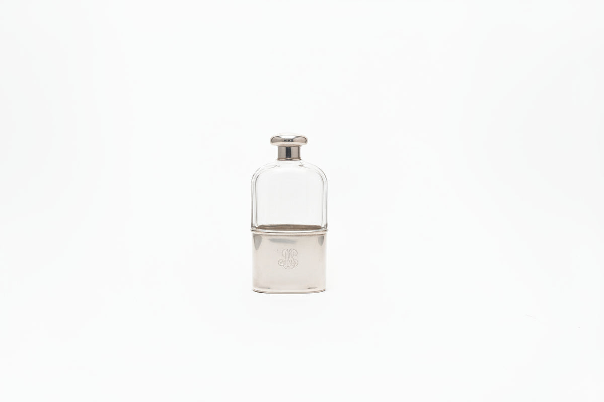 Engraved Silver and Glass Flask