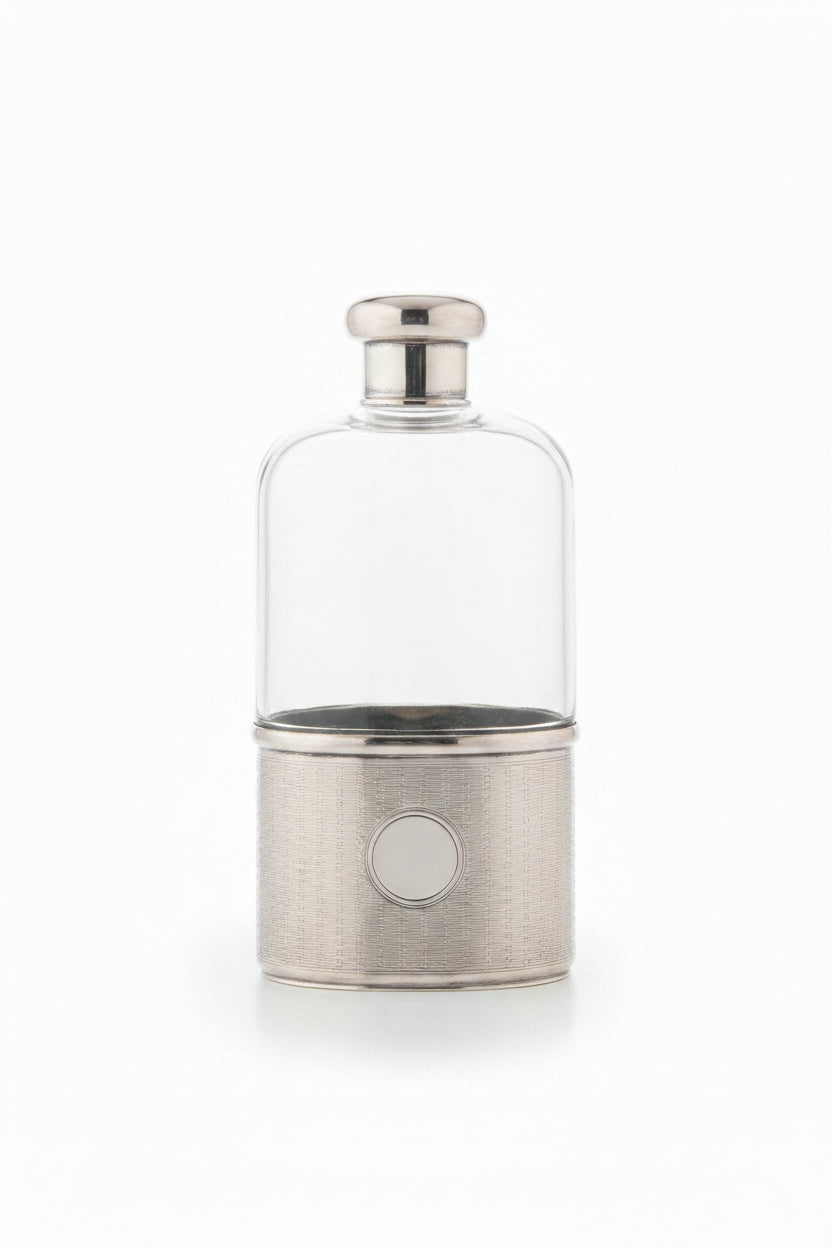 Engraved Silver and Glass Flask