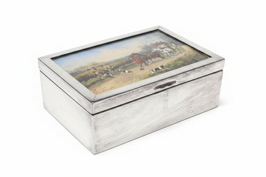 Small Silver Box with Fox Hunting Scene
