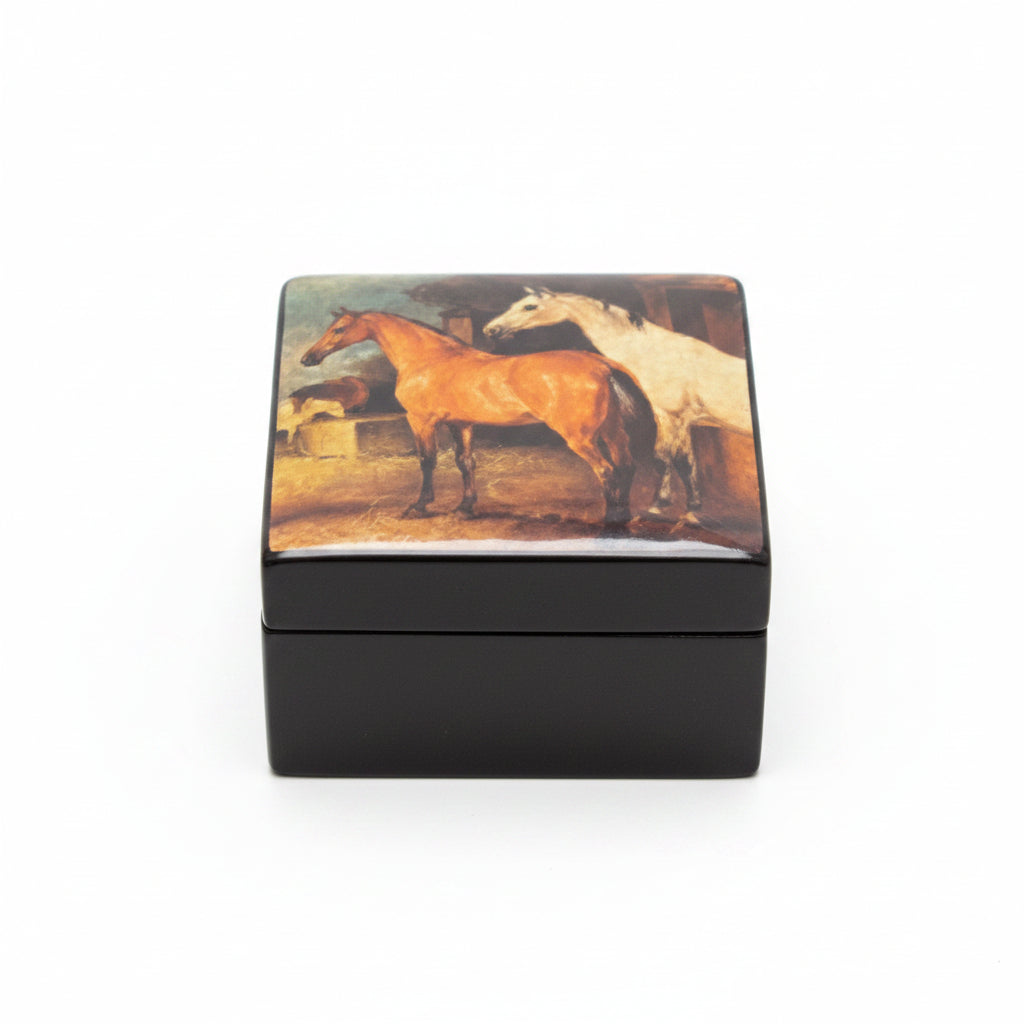 Small Wood Box with Equine Painted Lid