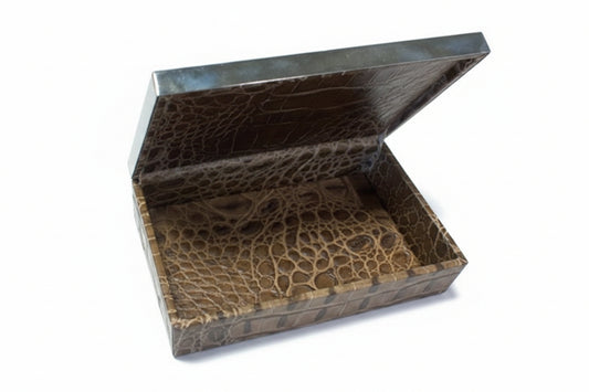 Small Embossed Leather Box with Silver Accents