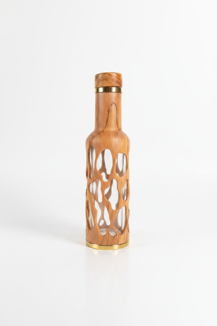 Sculpted Olive Wood Bottle Small