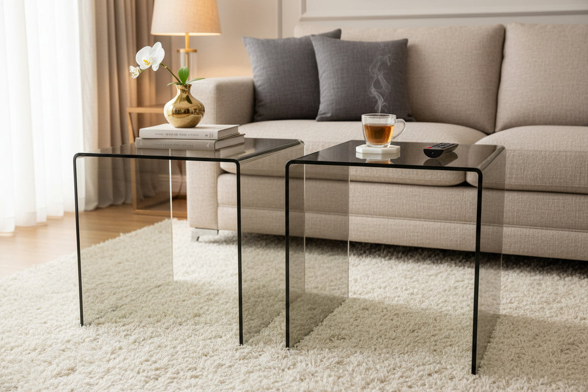 Pair of Glass Waterfall End Tables