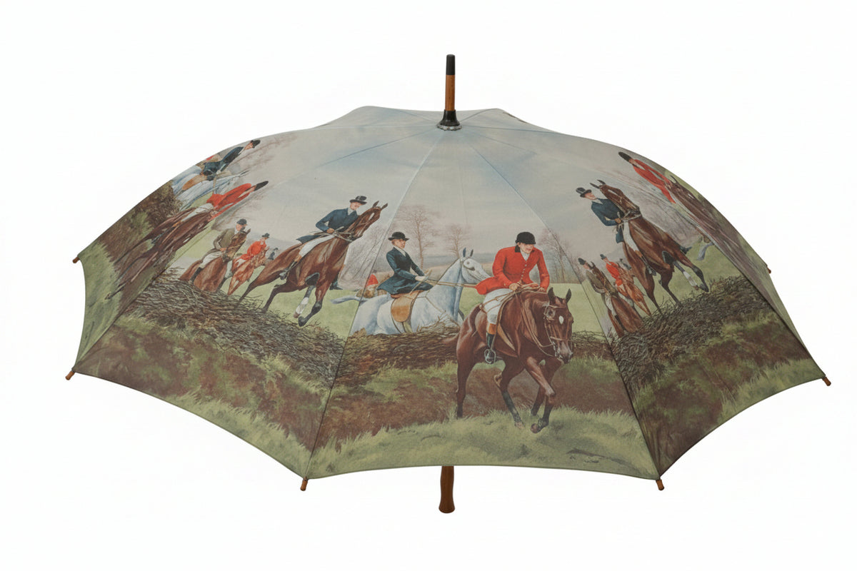 Wooden Umbrella with Hunt Scene Print