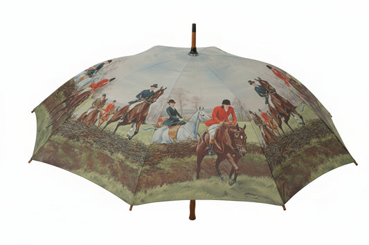 Wooden Umbrella with Hunt Scene Print