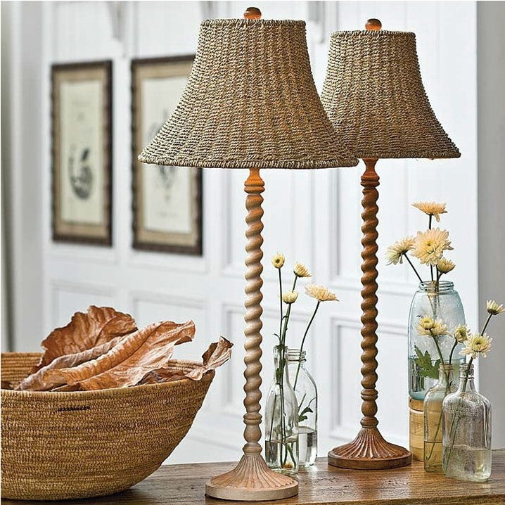 Dark Wooden Twist Stem Lamp